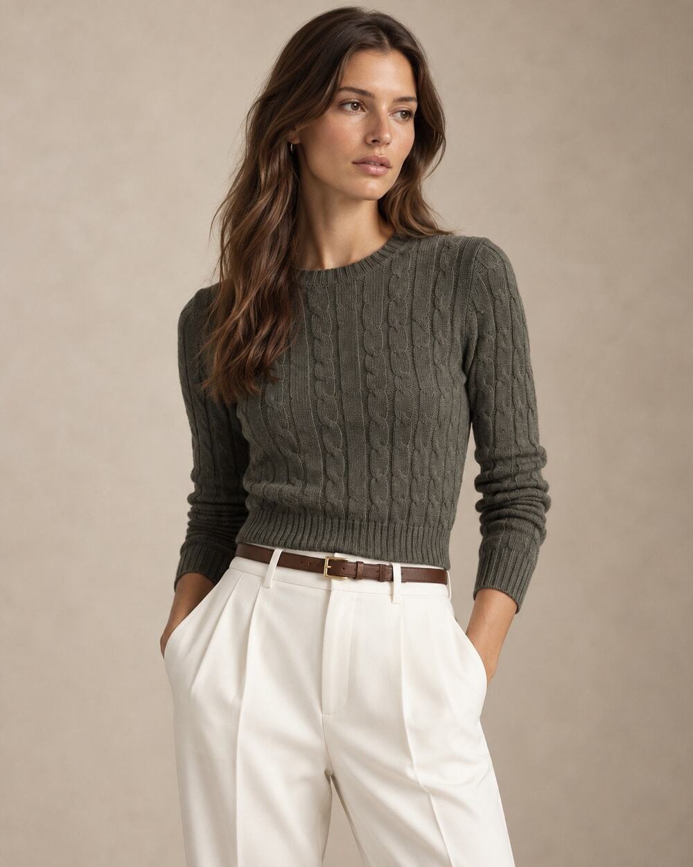 Preppy Old Money Chic Polo Ralph Lauren Cable Knit Slim Fit Sweater Cotton XS